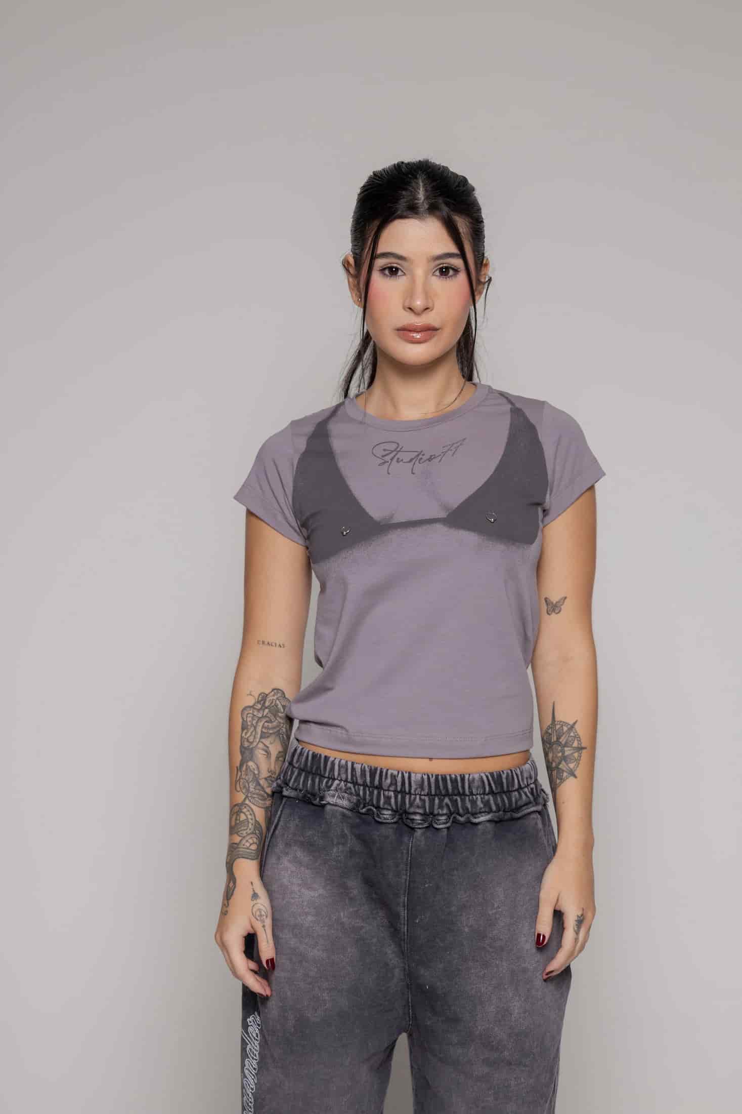 Crop T-Shirt boobs Unspeakable-Gris - miniatura 1