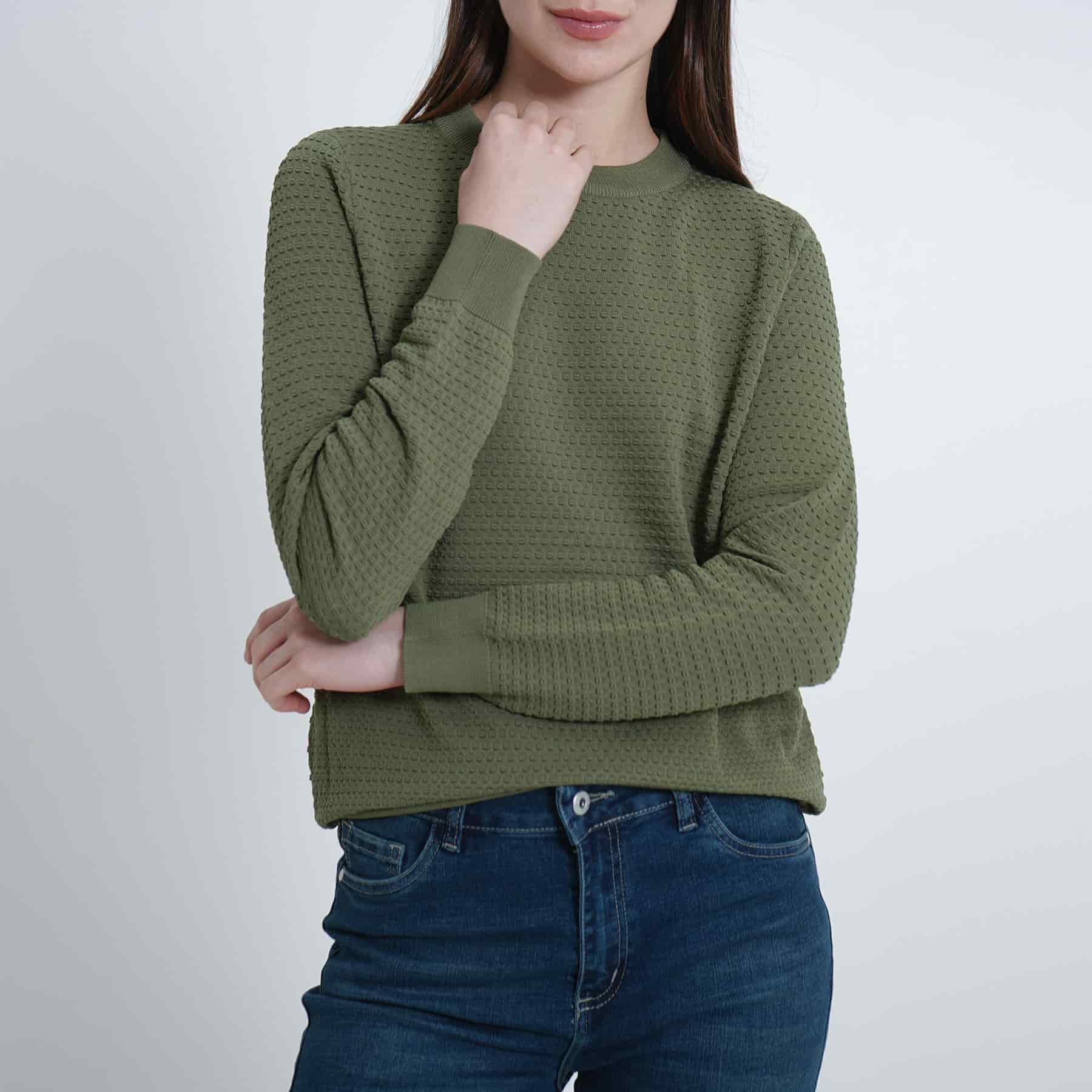 Sweater tejido texturizado cuello redondo manga larga - miniatura 10