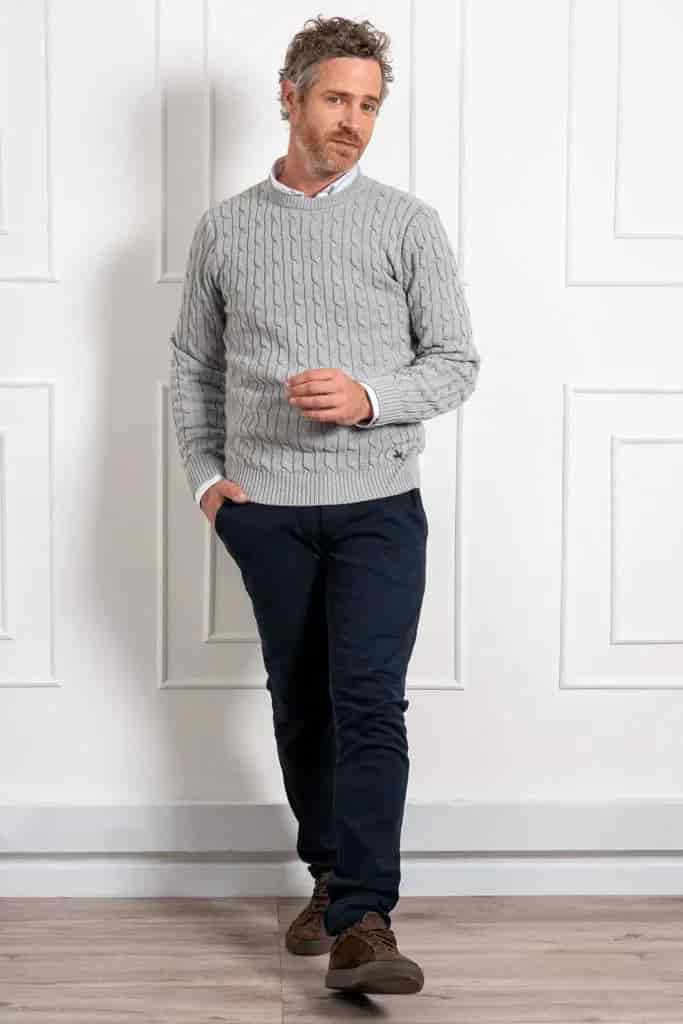 Suéter trenzado cuello redondo Hombre Gris - miniatura 2