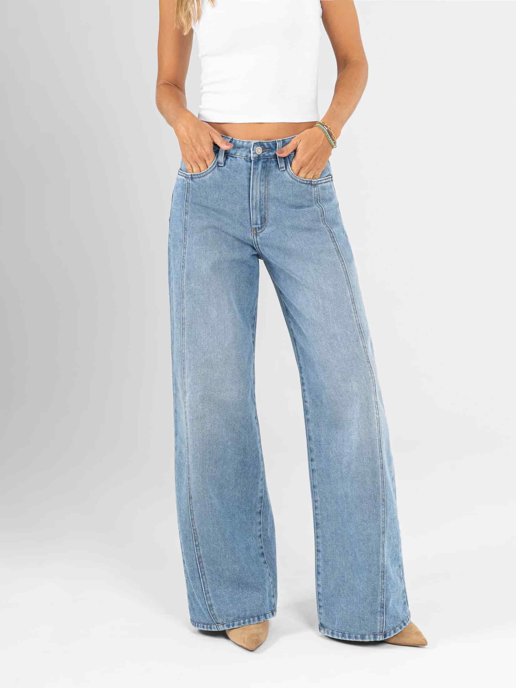 Ref: 066524 Jean wide leg, rígido, tiro medio, tono azul medio - miniatura 1