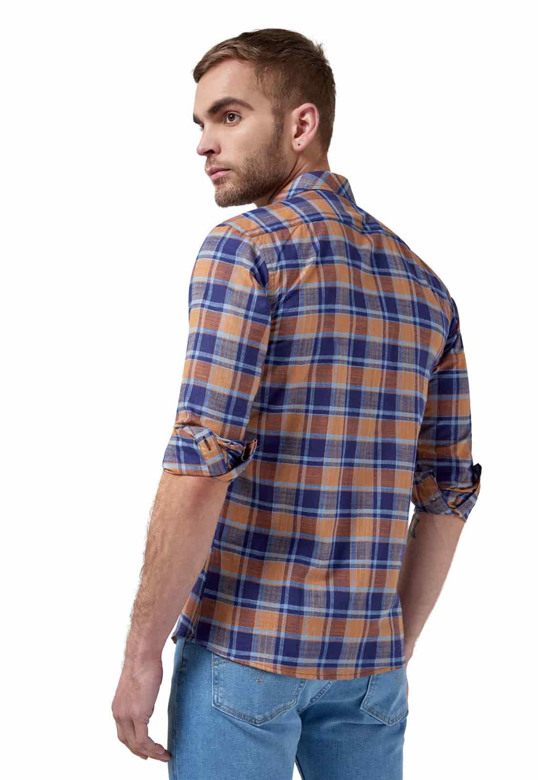 Camisa leñadora a cuadros azules y amarillos - miniatura 2