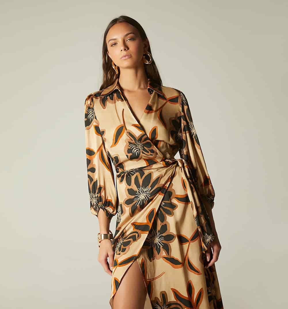 Vestido midi envolvente manga 3/4 - miniatura 2