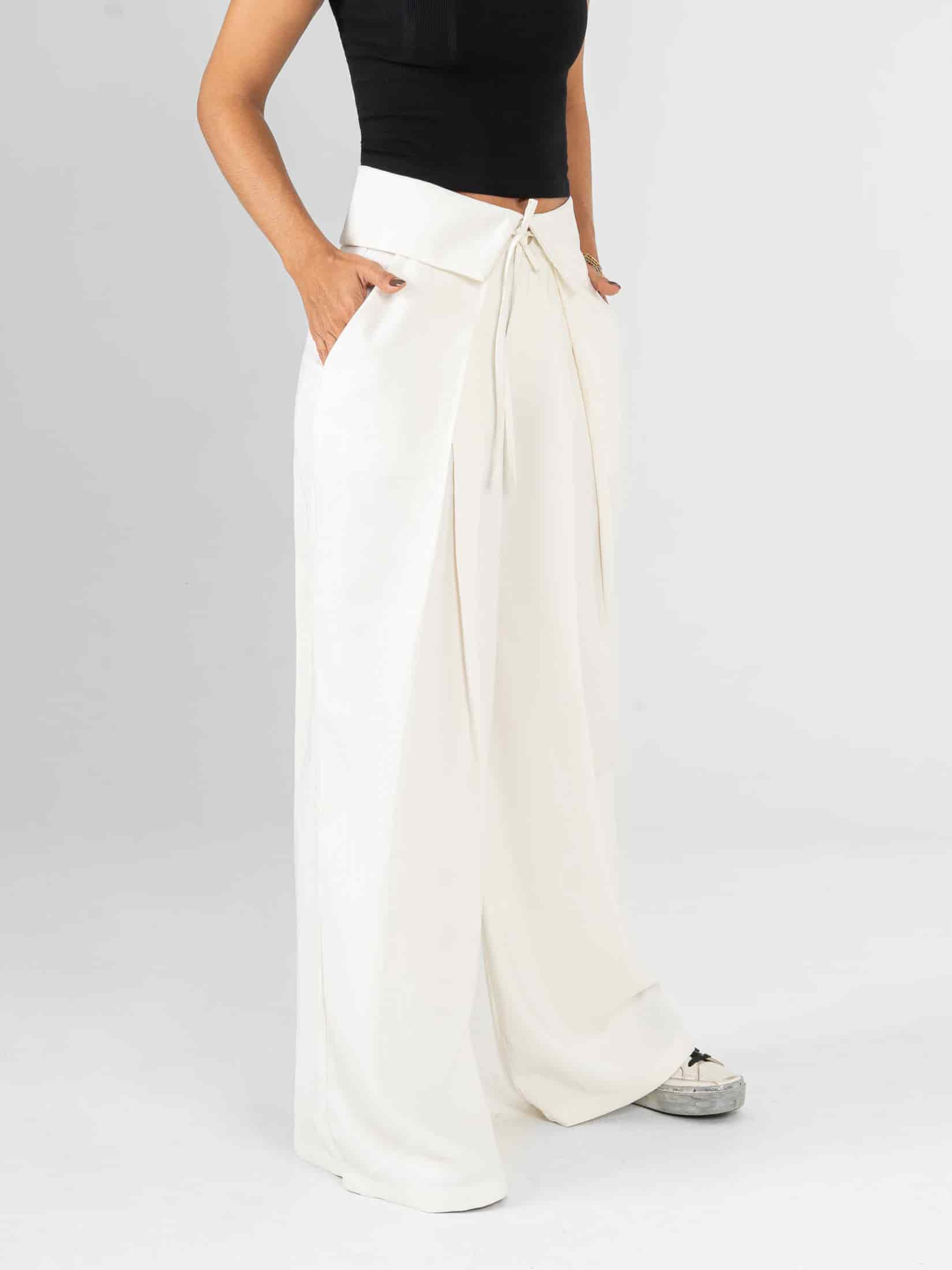 Ref: 0620436 Pantalón palazzo, prenses, tejido plano liviano, detalle en pretina, tono ivory - miniatura 4