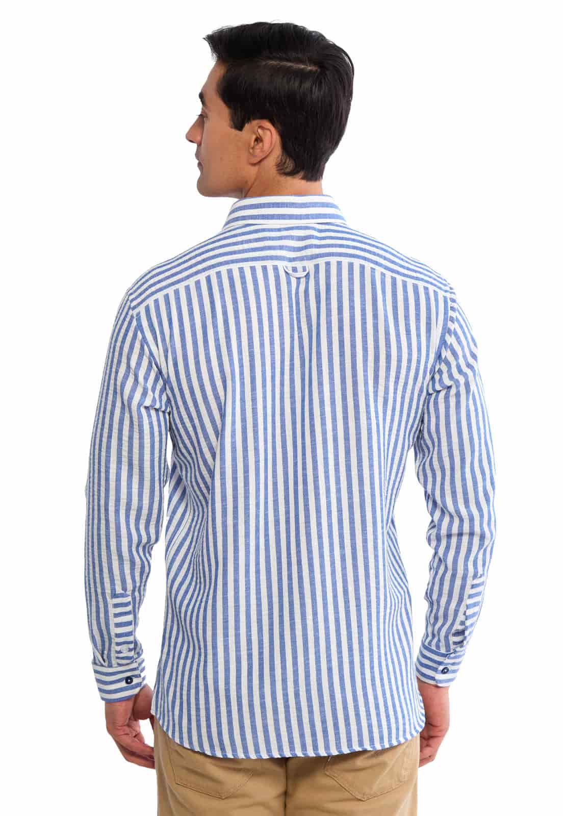 Camisa en lino azul a rayas blancas - miniatura 2
