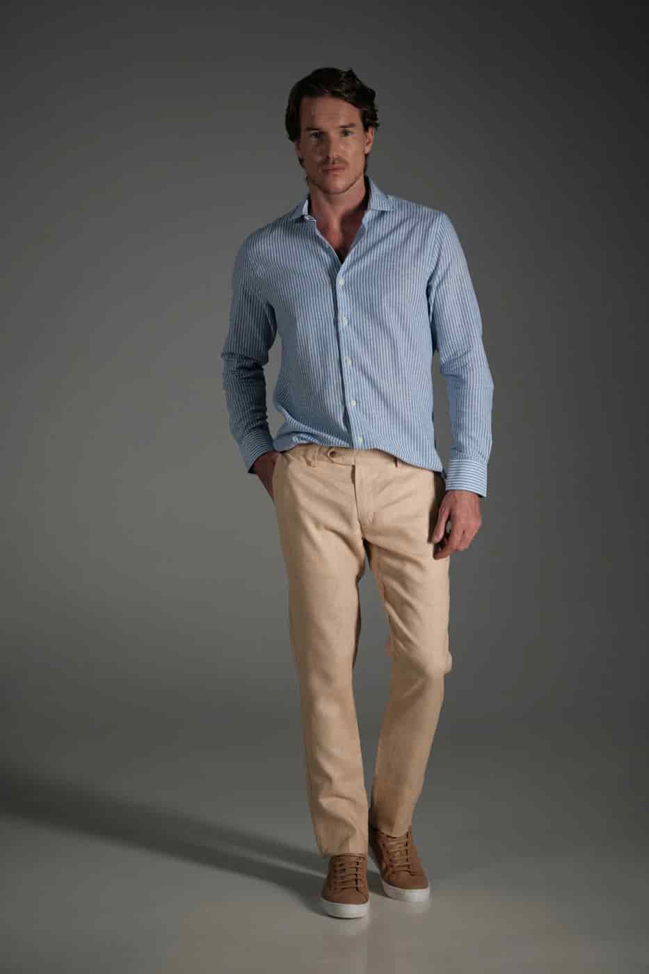 Pantalón Slim Lino Beige - miniatura 3