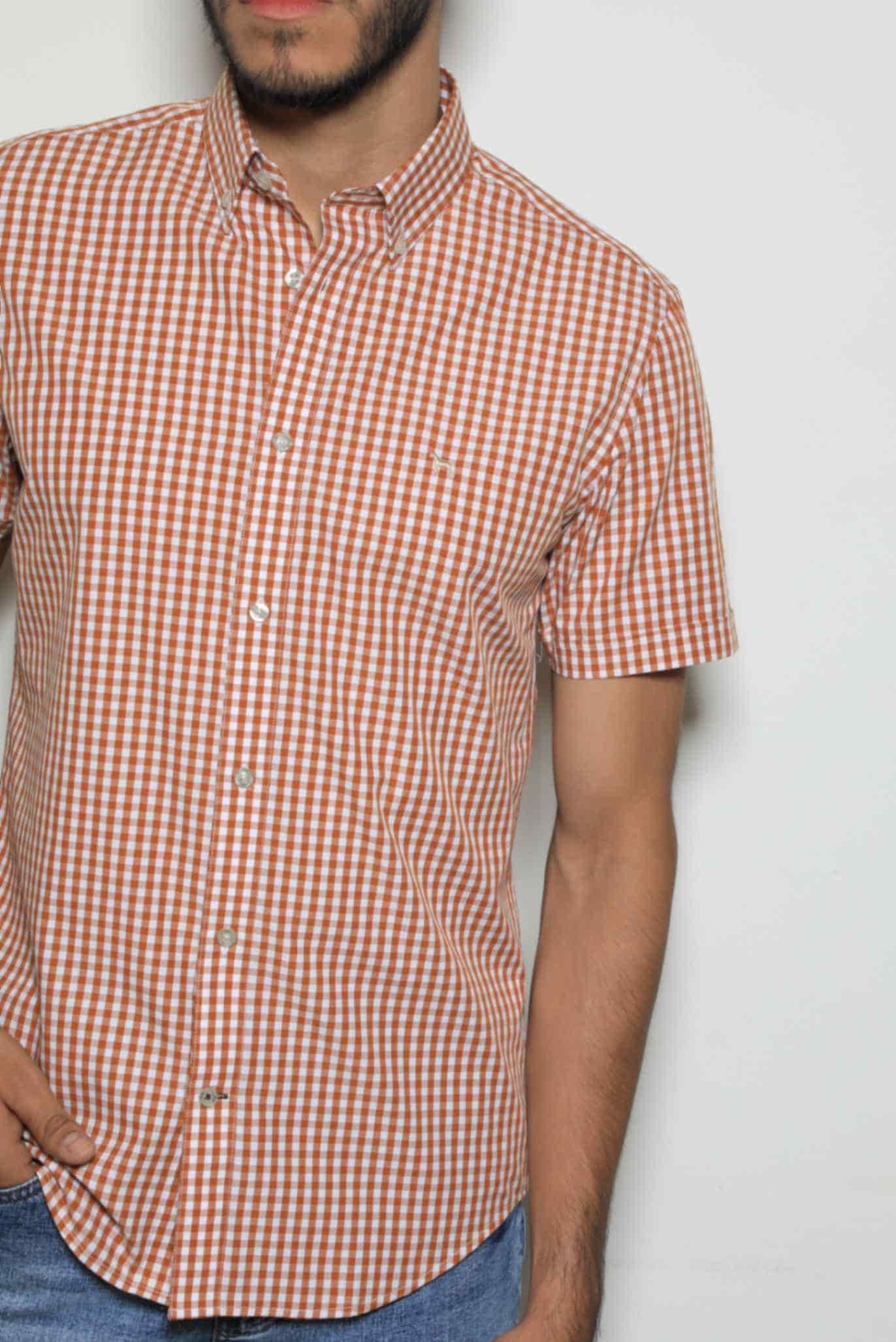 Camisa Manga Corta Cuadros Café - miniatura 2