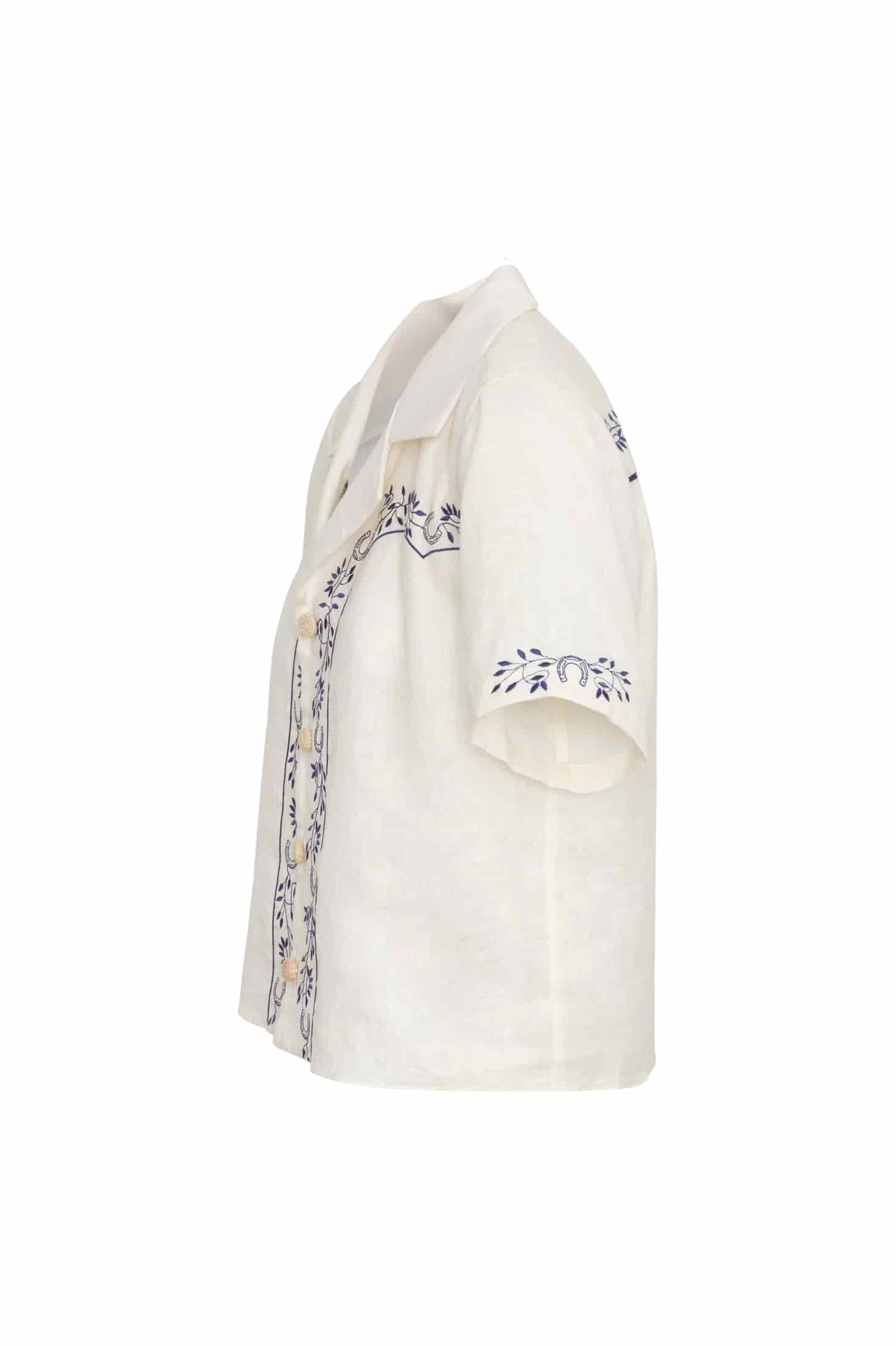 El Jared Linen Embroidered Shirt / Ivory Blue Horseshoes - miniatura 7