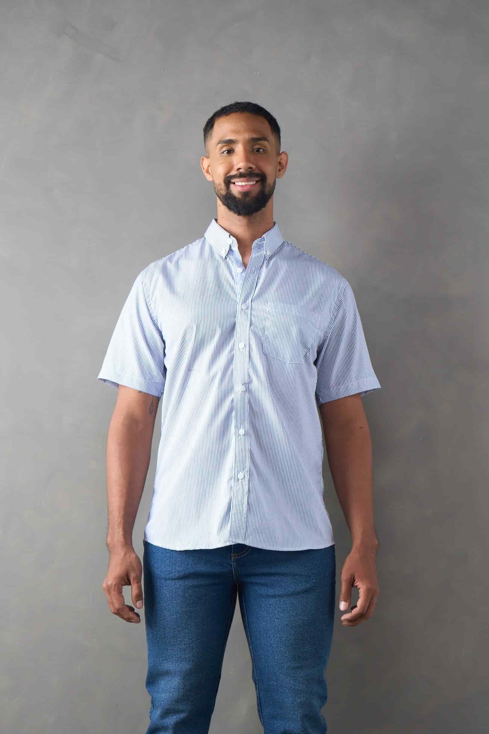 Camisa manga corta a rayas azul oscuro - miniatura 1