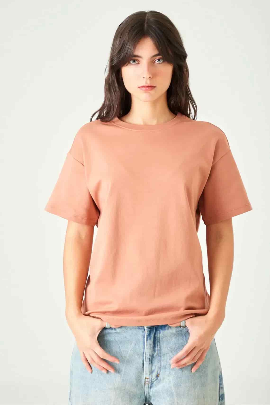 Camiseta relaxed fit manga corta en terracota para mujer - miniatura 1