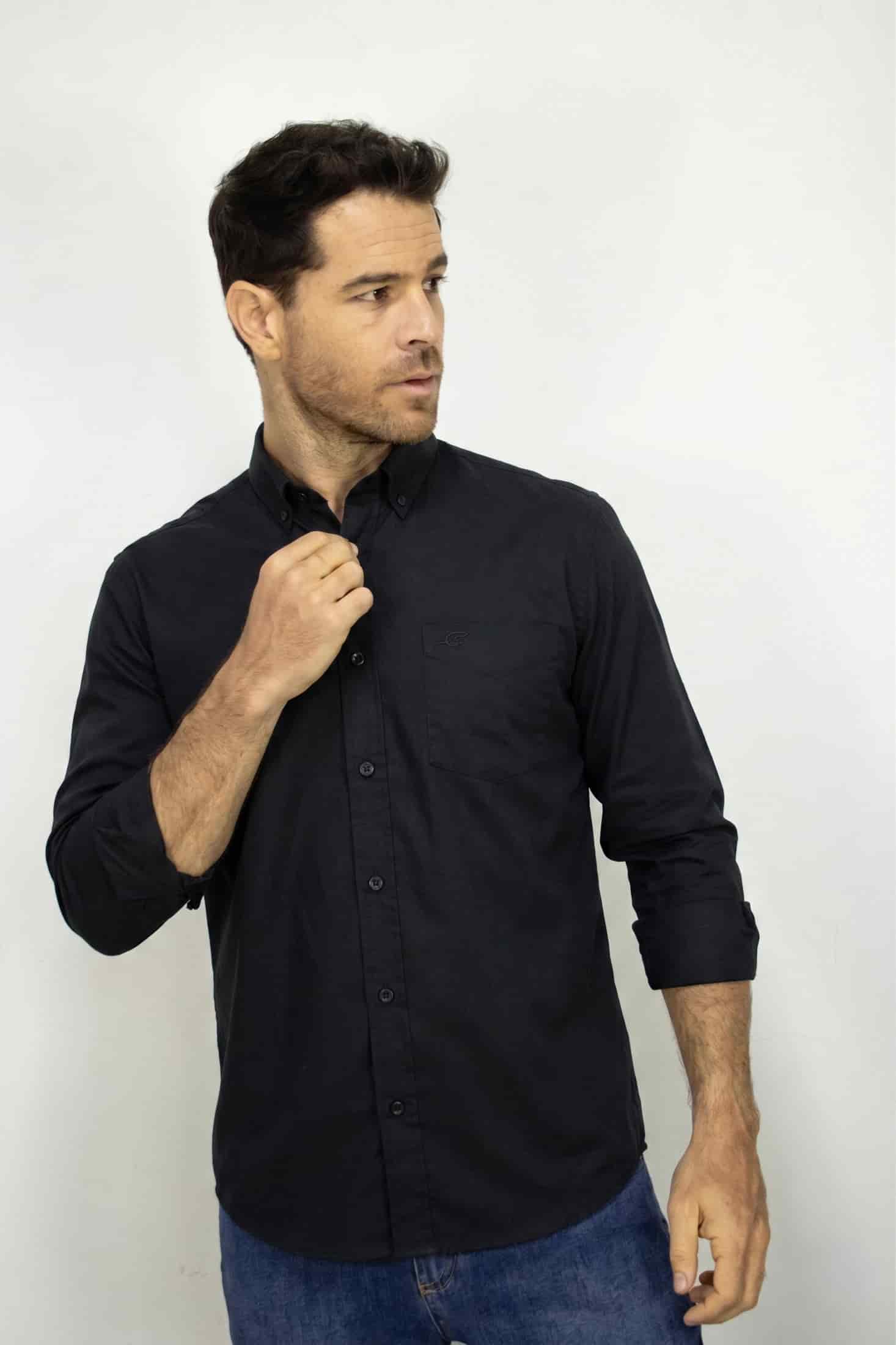 CAMISA MANGA LARGA NEGRA POPELINA PARA HOMBRE - miniatura 3