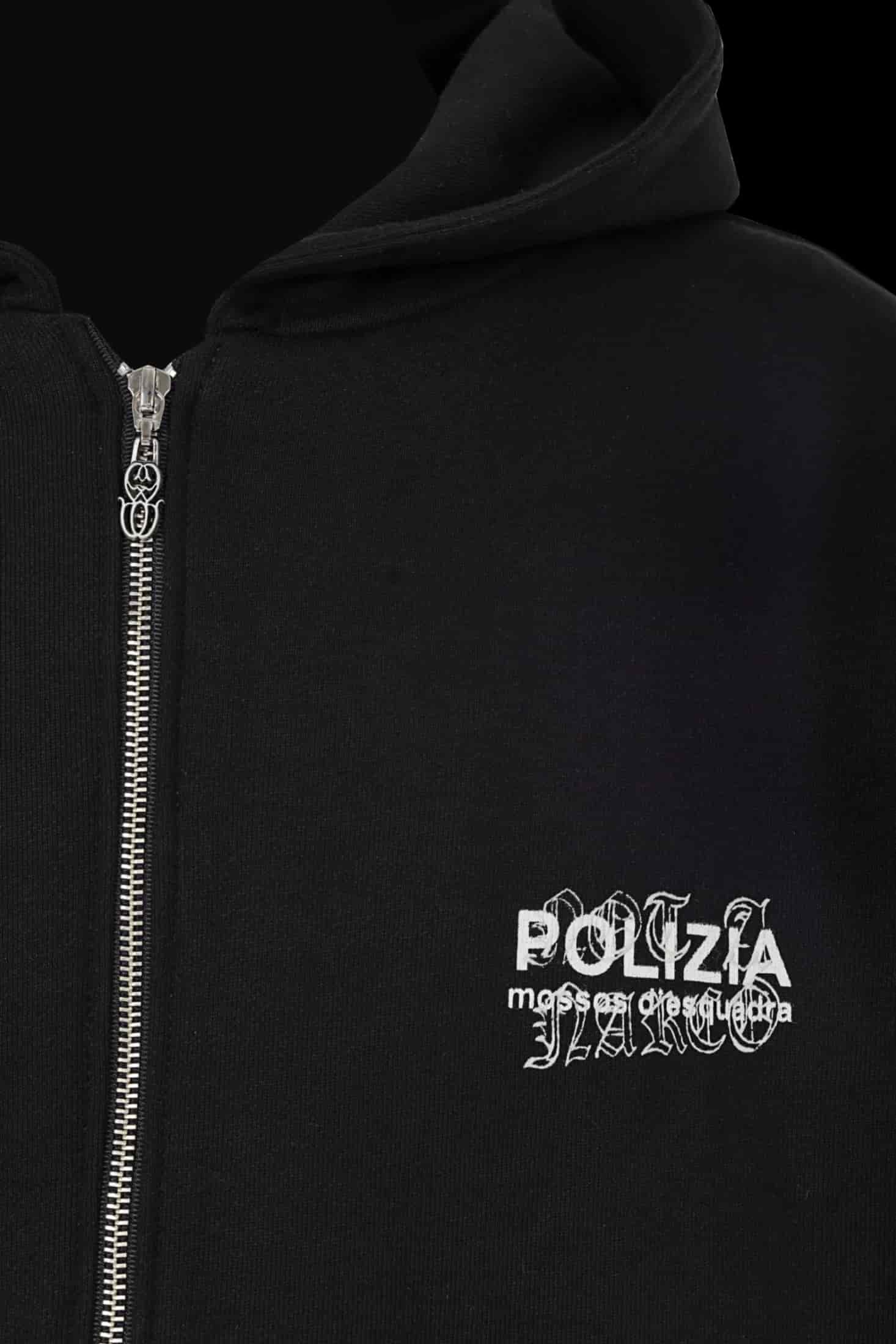 POLIZIA BLACK ZIPPER HOODIE - miniatura 5
