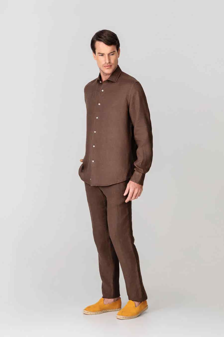 Men's linen shirt deeptaupe - miniatura 4