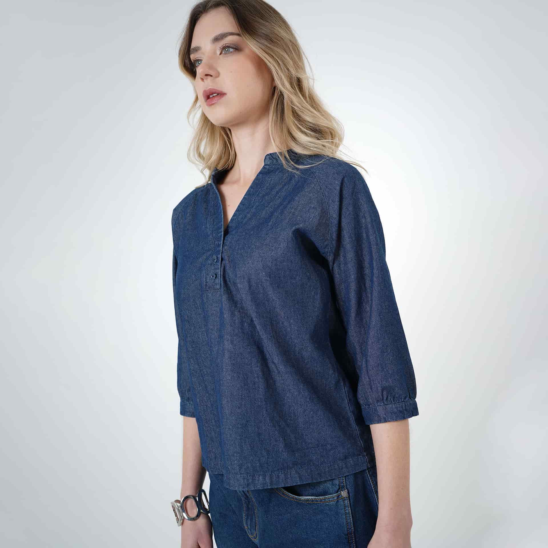 Blusa Cuello En V Manga 3/Cuartos - miniatura 3