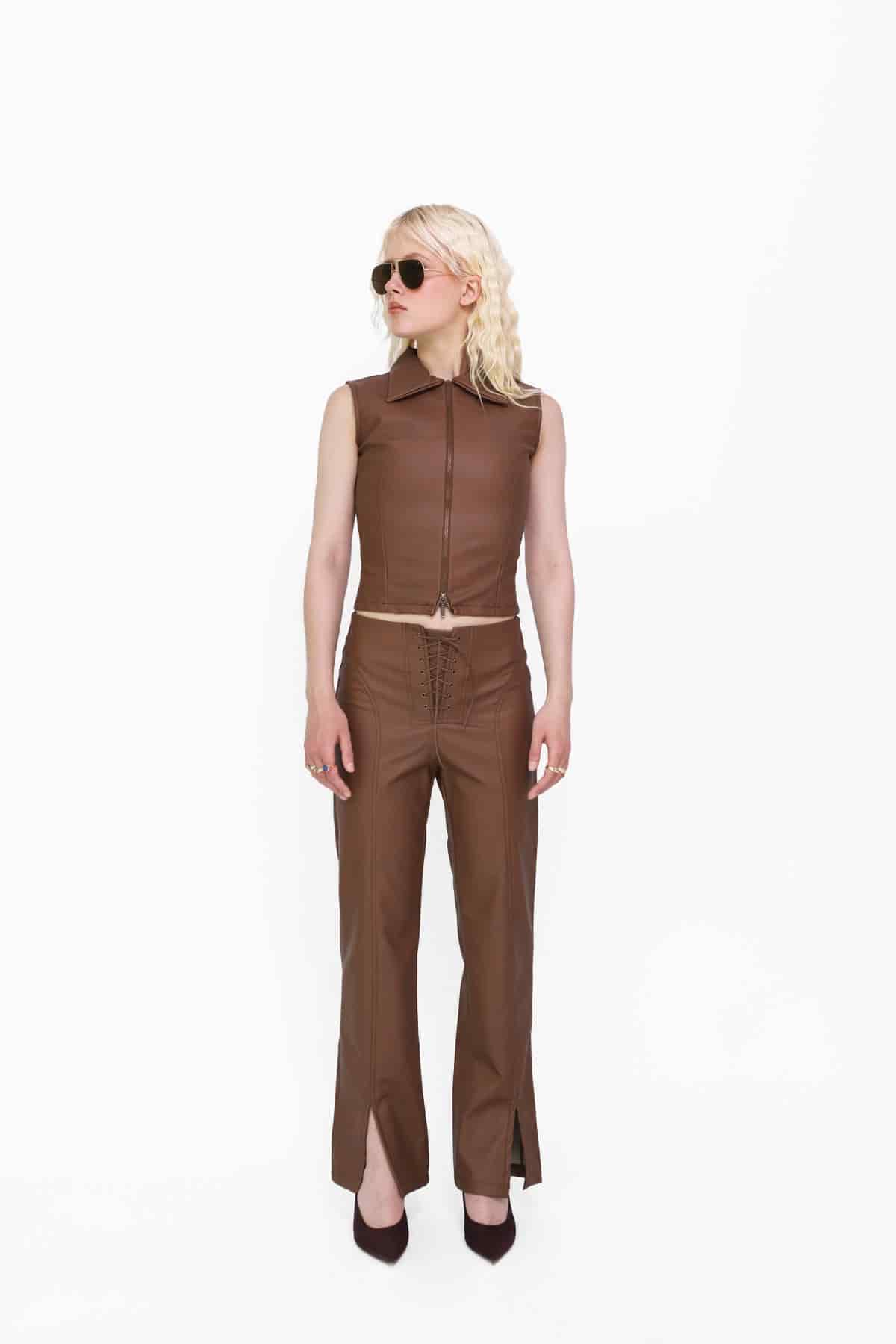 Zip Top in Brown Leather - miniatura 1