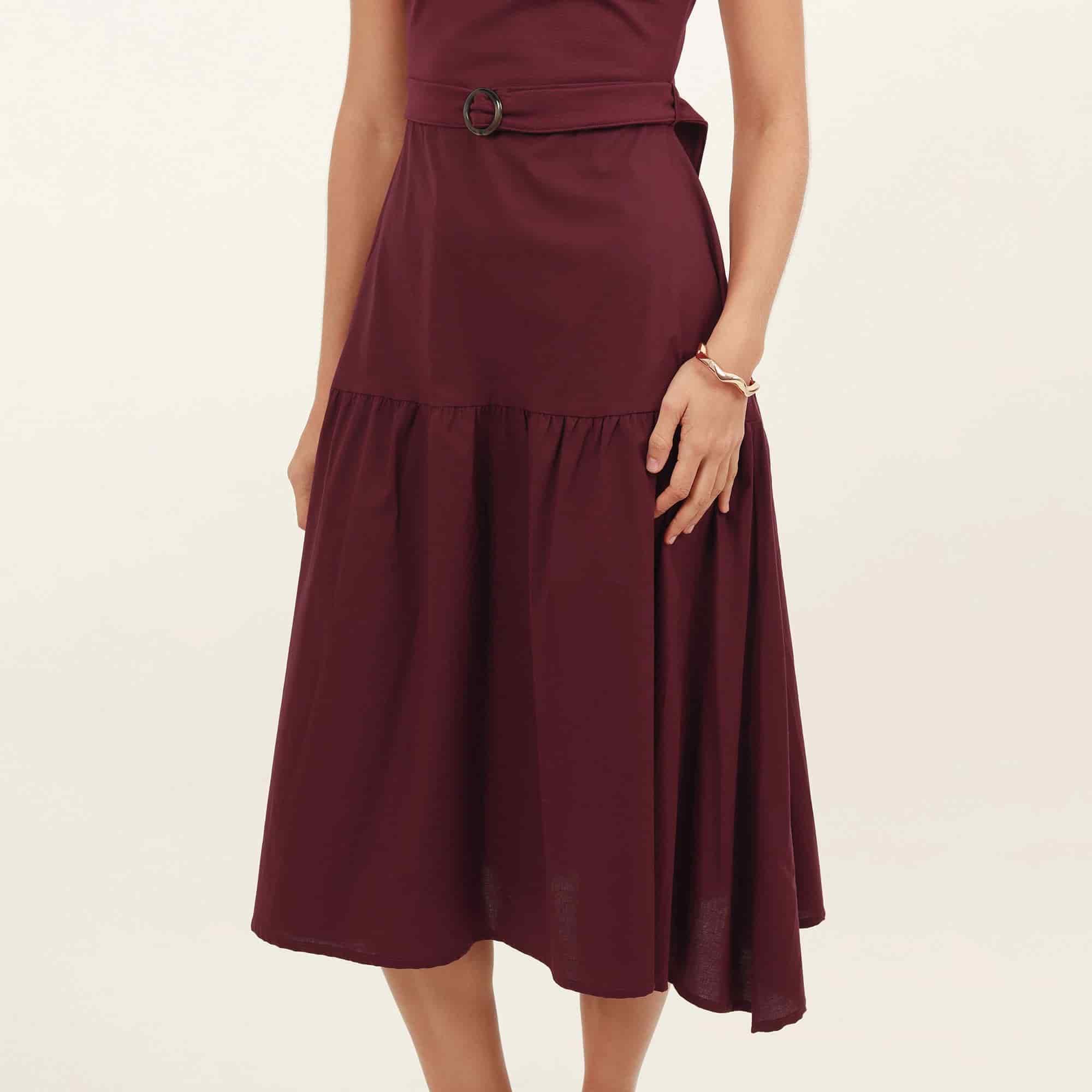 Vestido midi cuello redondo silueta en a - miniatura 2