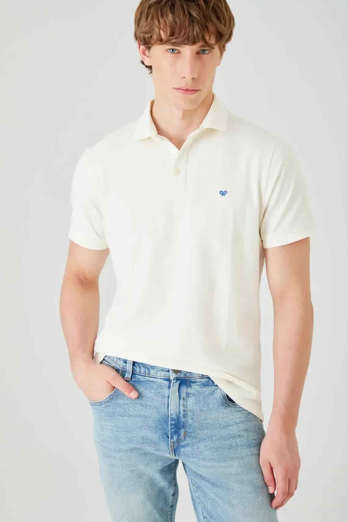 Polo regular fit con logo bordado en algodón blanco para hombre - miniatura 2