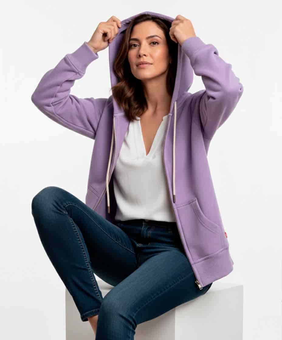 Buzo abierto con Capota Mujer Malva - miniatura 1