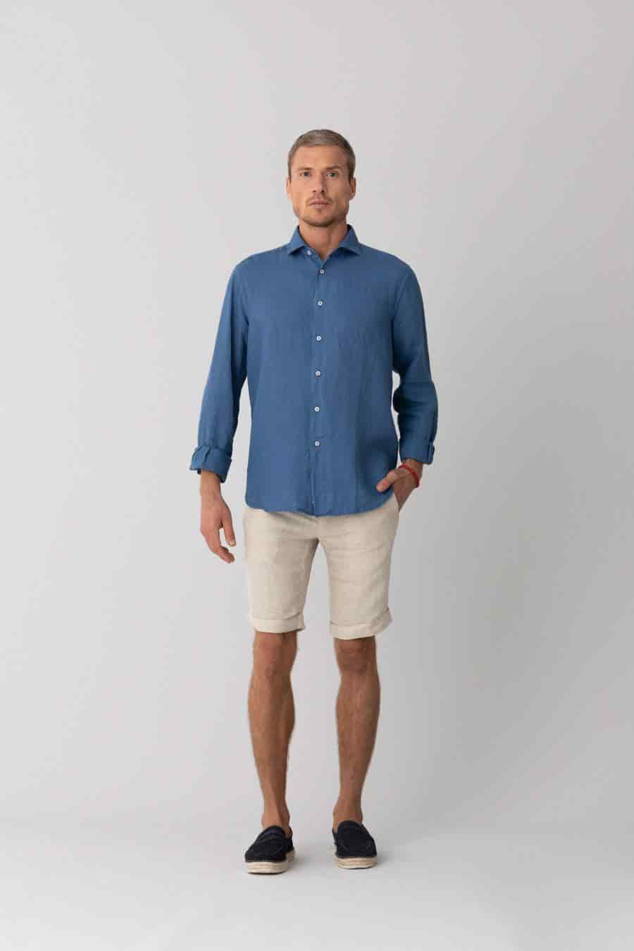 Men's linen shirt jeans basic - miniatura 3