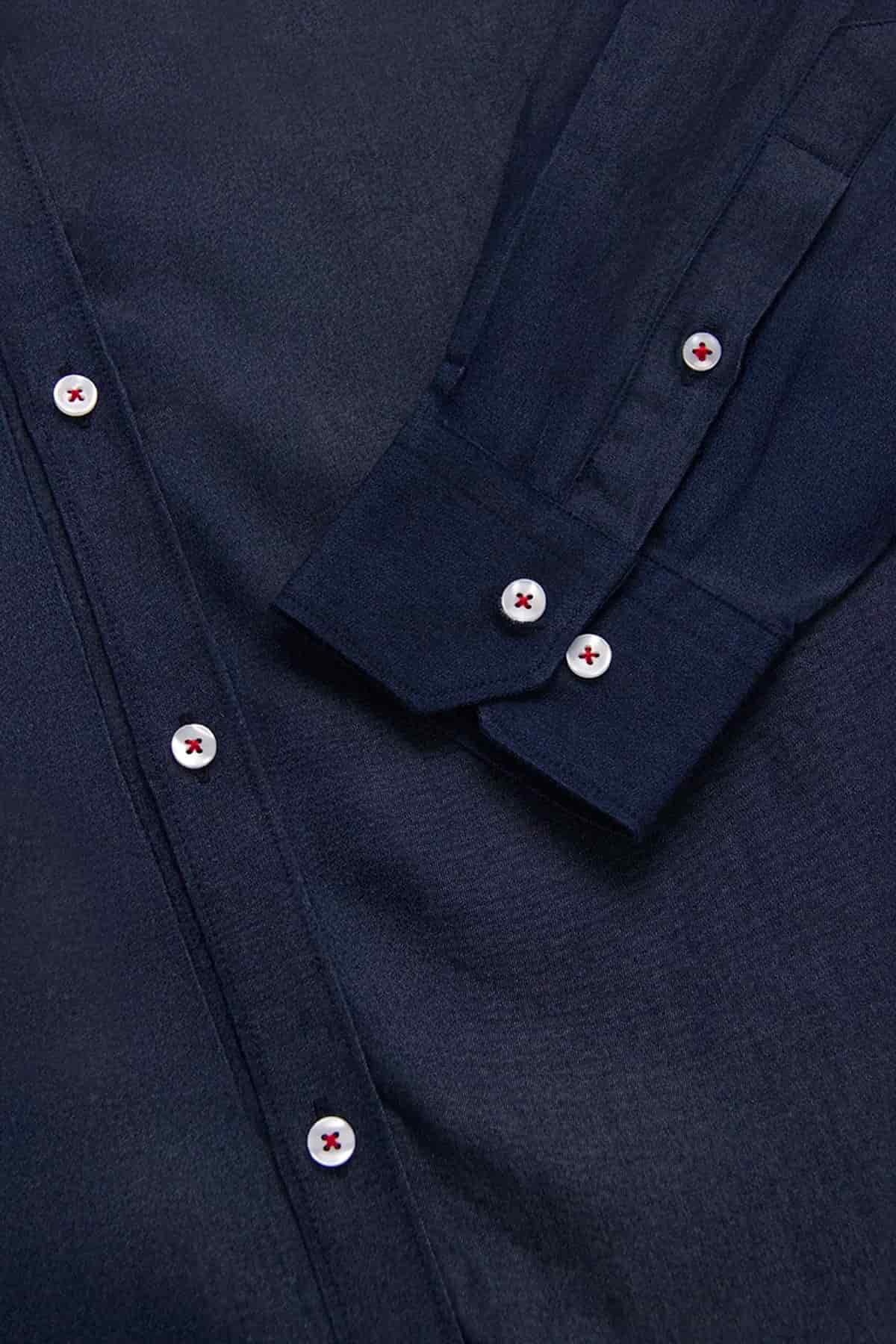 Camisa Denim Botón Contraste Algodón Azul Oscuro - miniatura 3