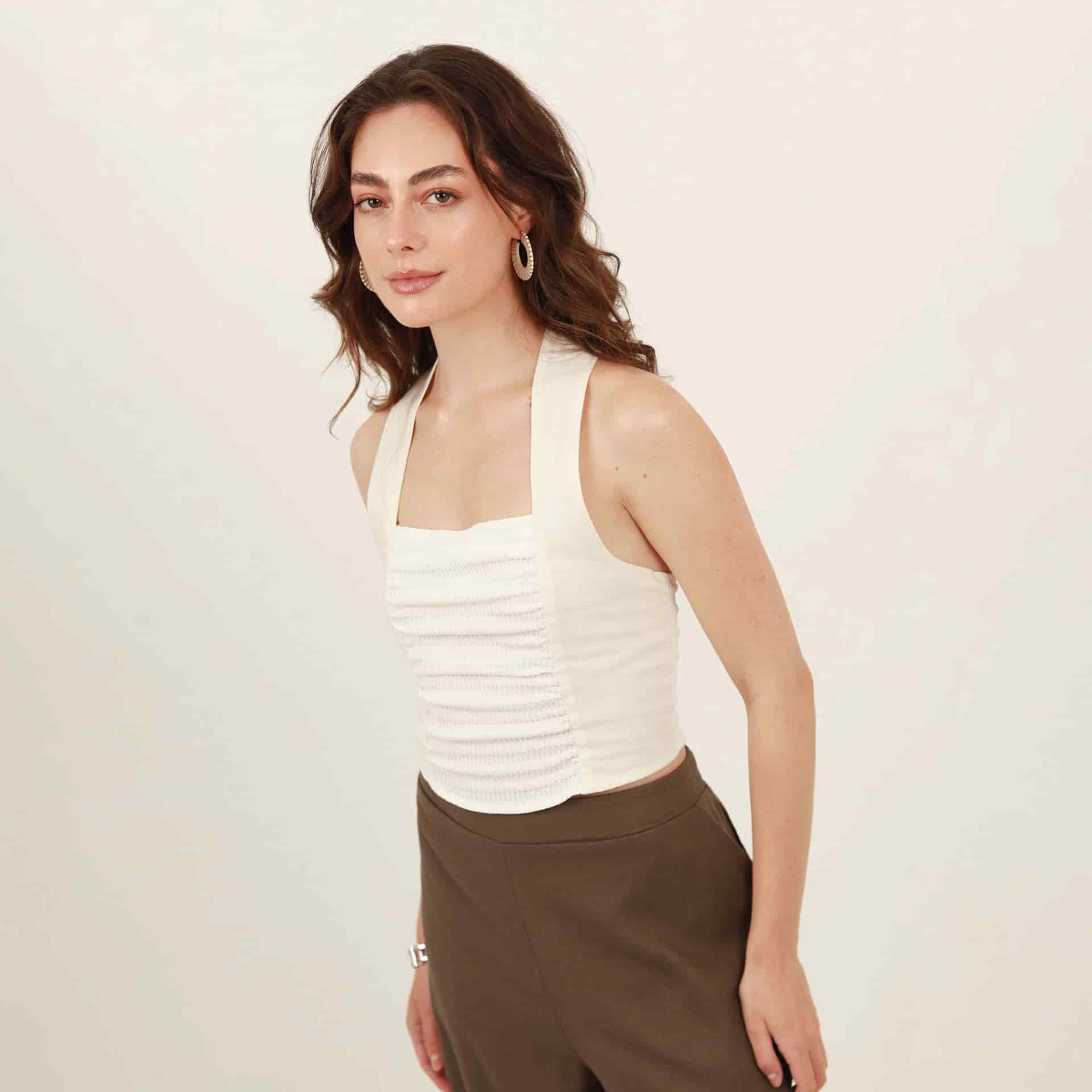 Blusa con lazo en cuello y combinación de tejidos - miniatura 10