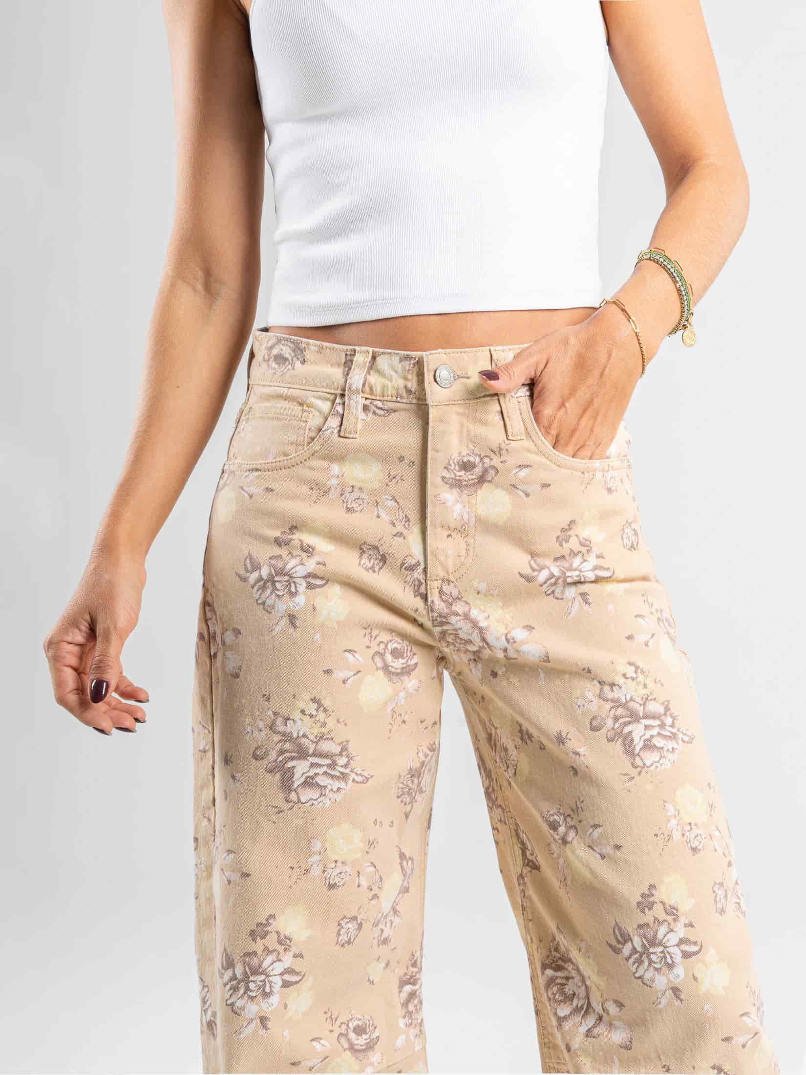 Ref: 0620641 Pantalón wide leg, stretch, tiro alto, tela estampada - miniatura 2