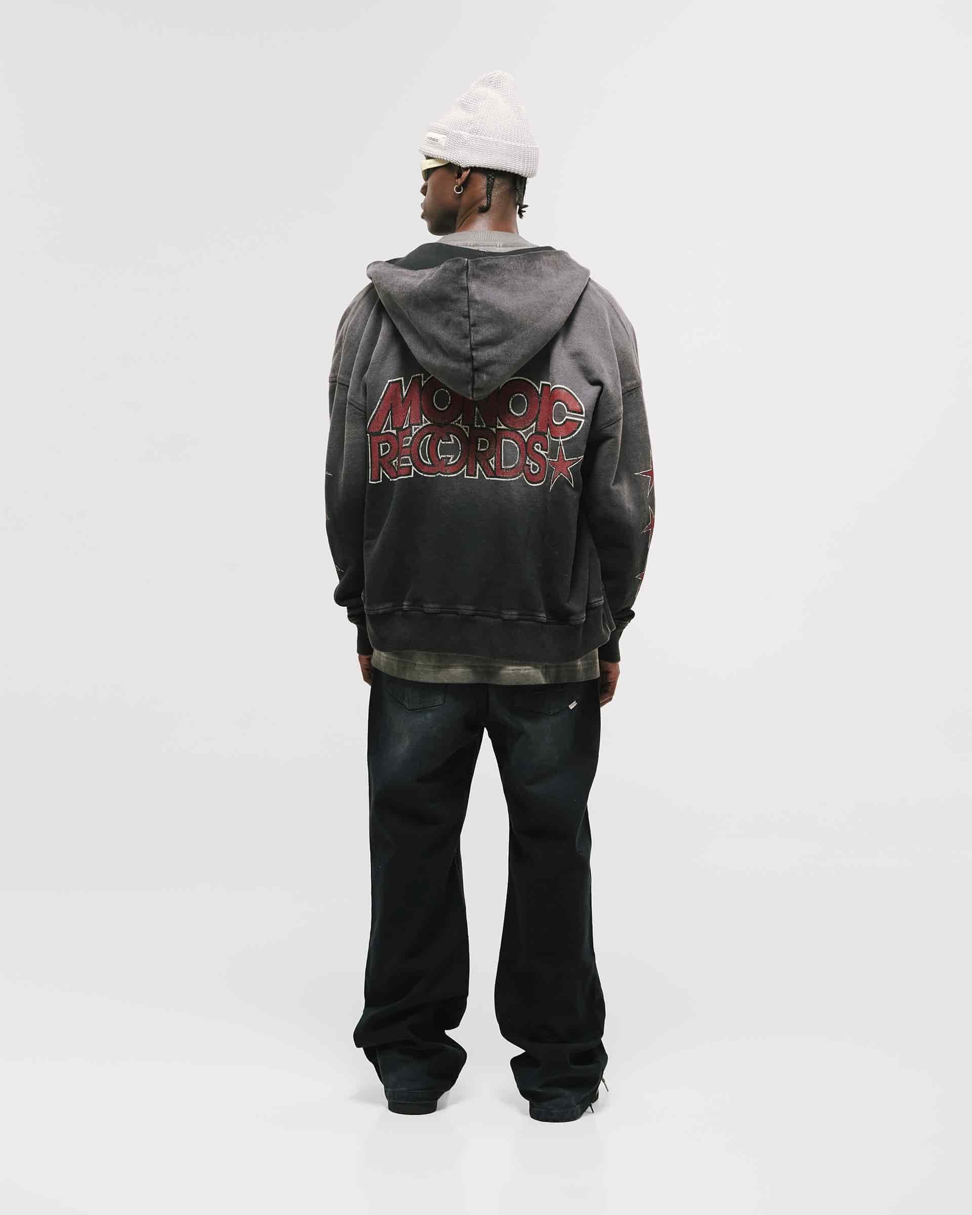Zip Hoodie Monoic Records - Negro Desgastado - miniatura 2