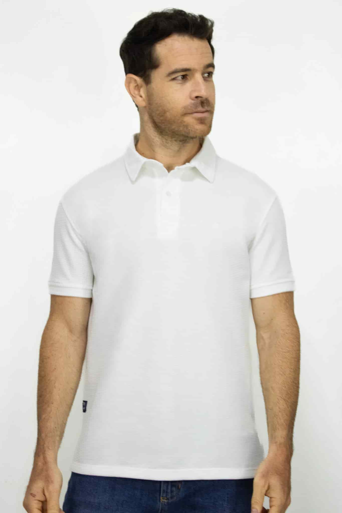 Camiseta Polo Manga Corta Blanca Texturizada para Hombre - miniatura 1