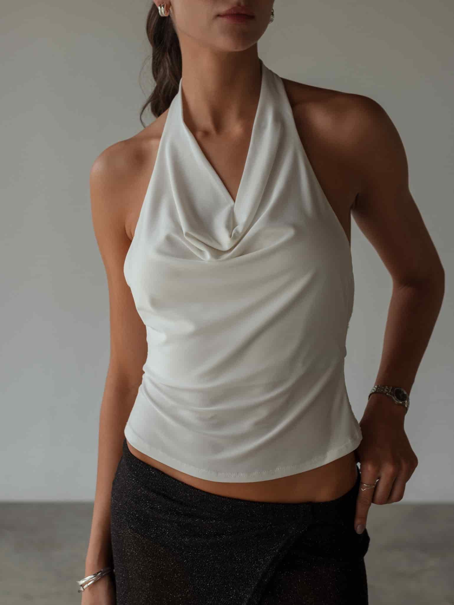 COWL NECK TOP - SOFT WHITE - miniatura 9