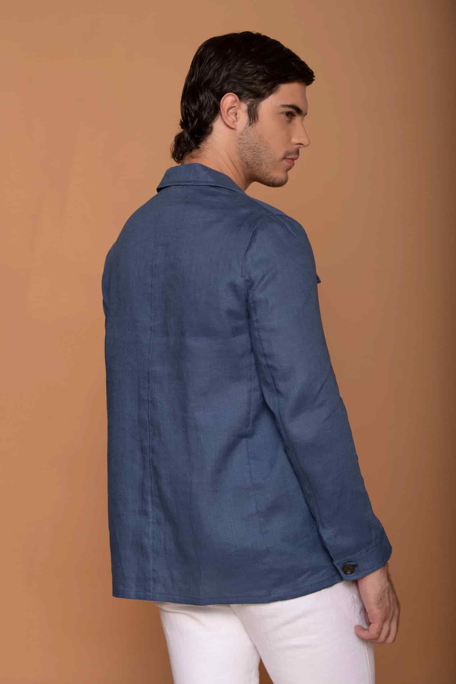 Chaqueta Safari Lino Azul Spark - miniatura 4