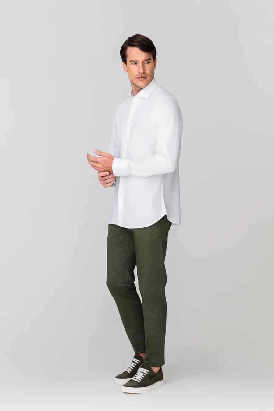 Men's cotton shirt white jersey - miniatura 6