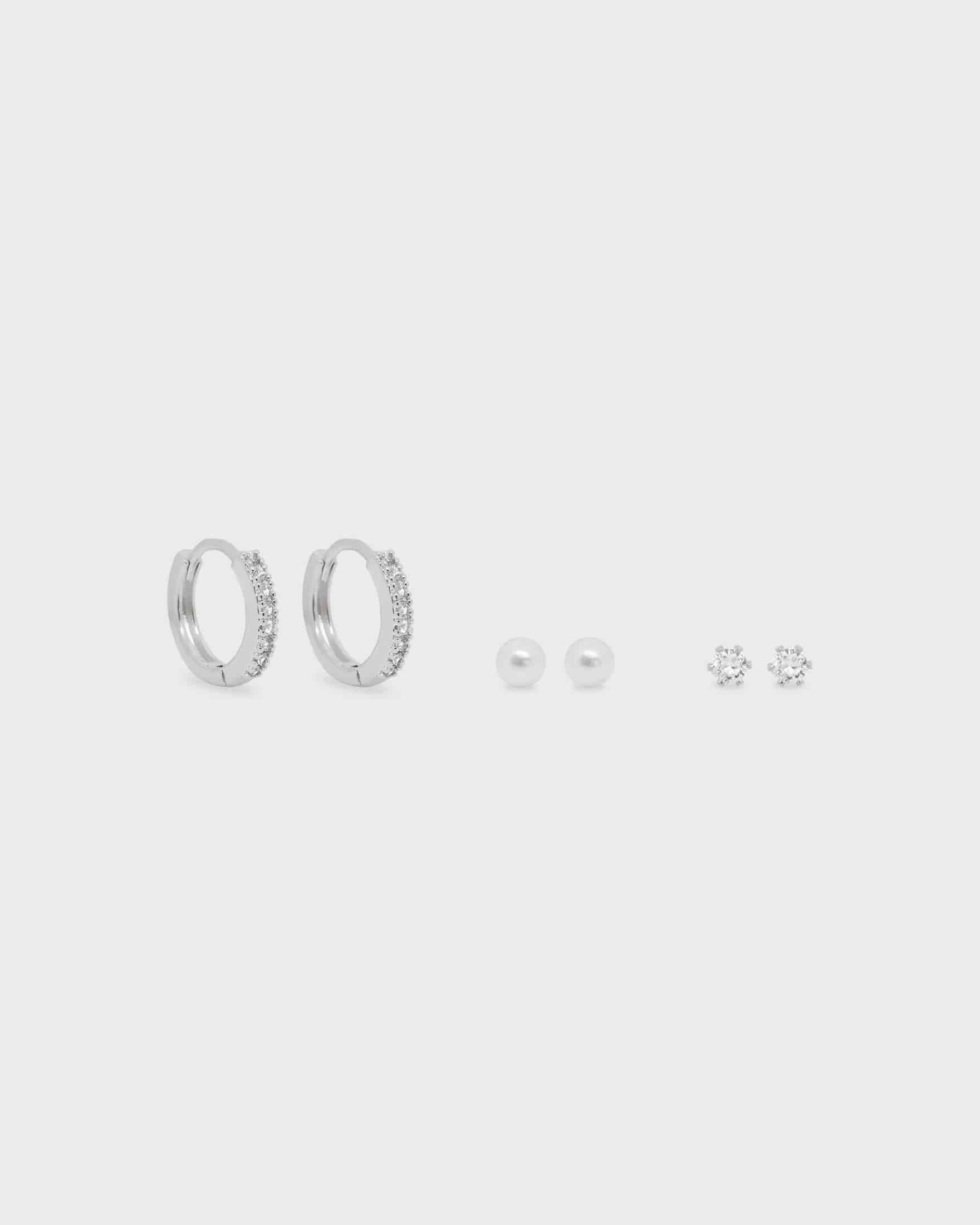 Set X3 Aretes Mini Zircones y Perla - miniatura 3