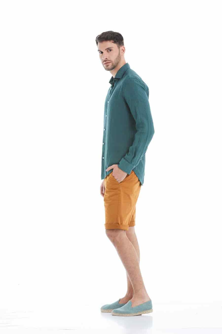 Men's linen shirt dark green - miniatura 4