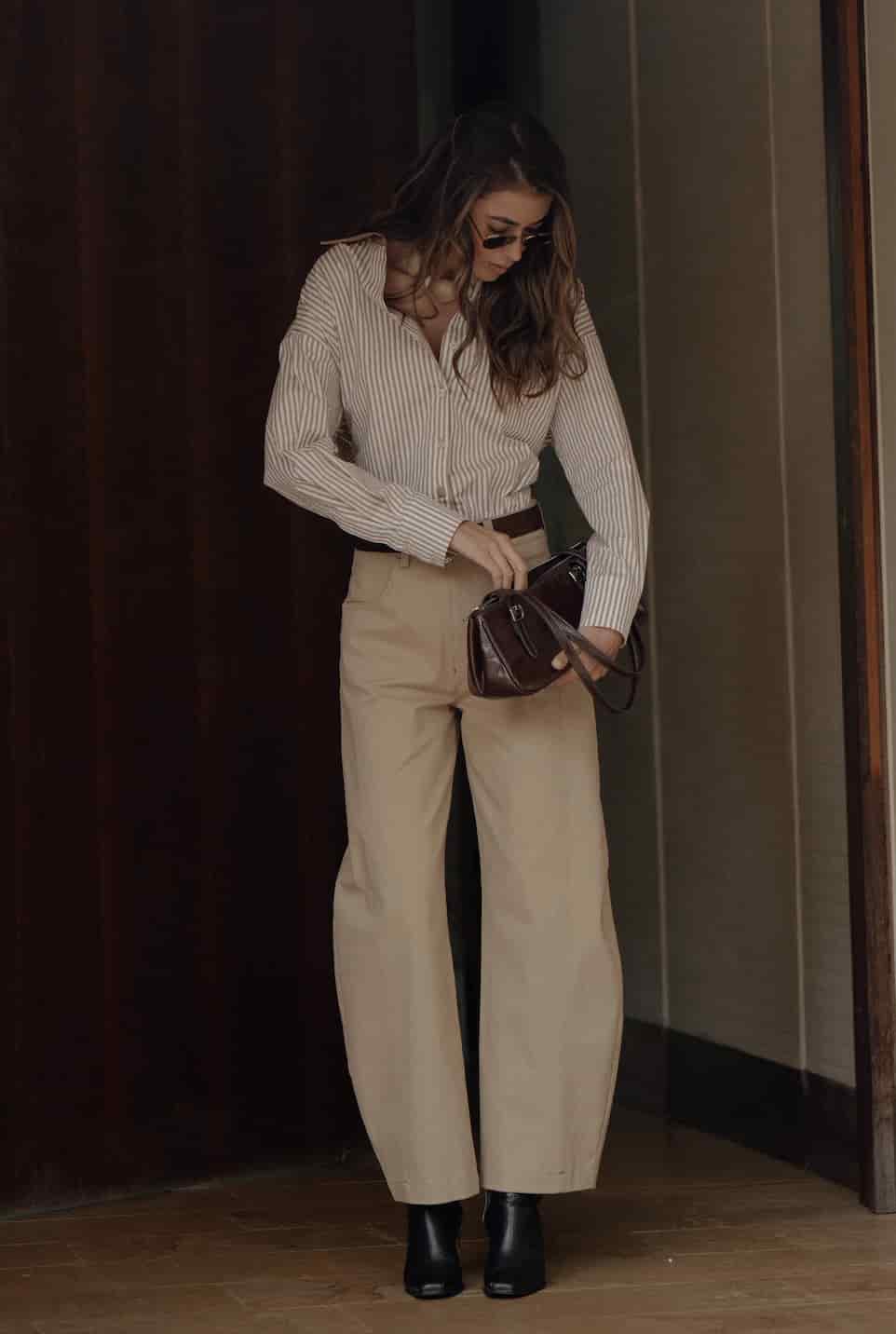 Pantalón Barrel de algodón | Khaki - miniatura 4