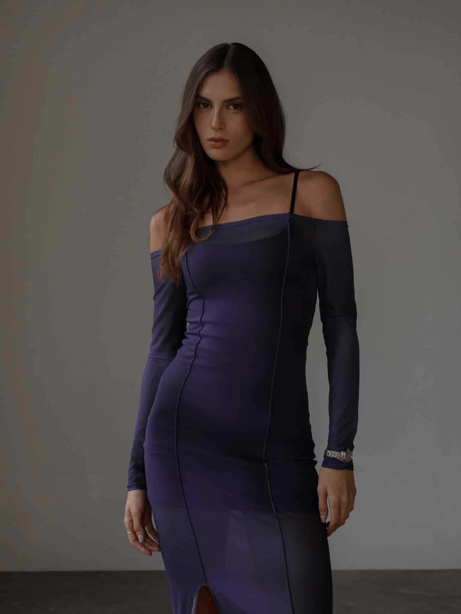 OFF SHOULDER MESH DRESS - MYSTIC PURPLE - miniatura 5