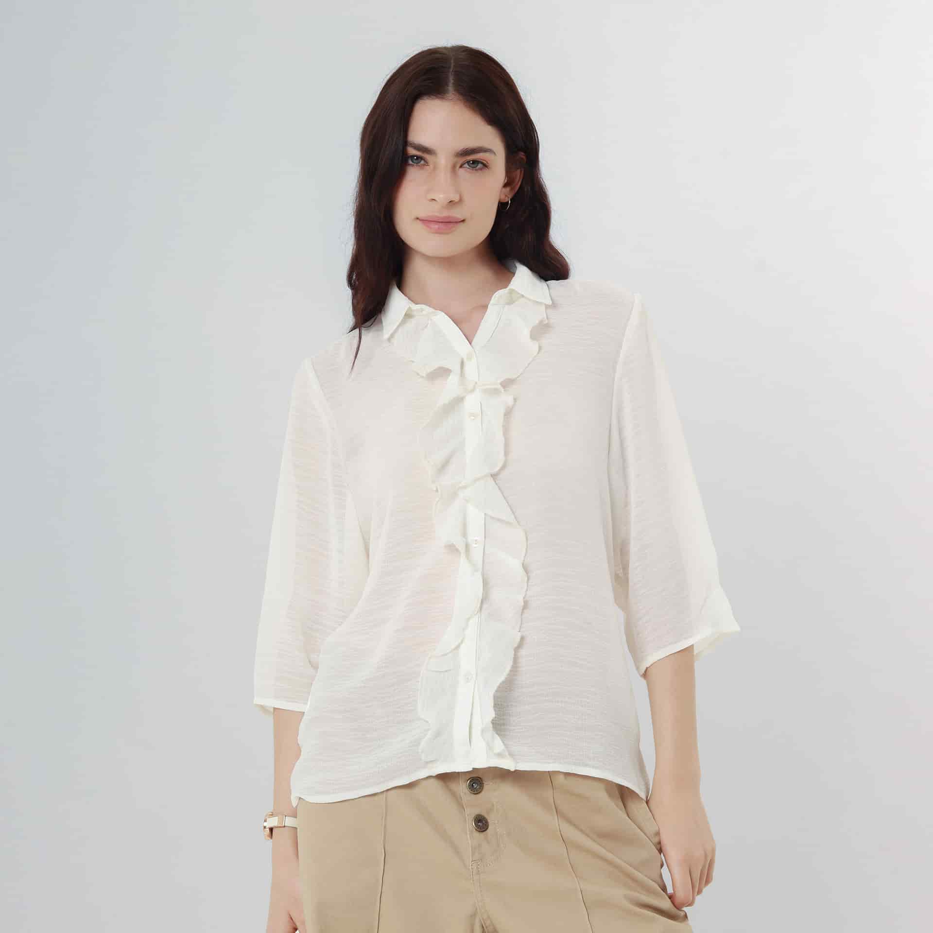 Blusa Cuello Camisero Manga 3/Cuartos - miniatura 3