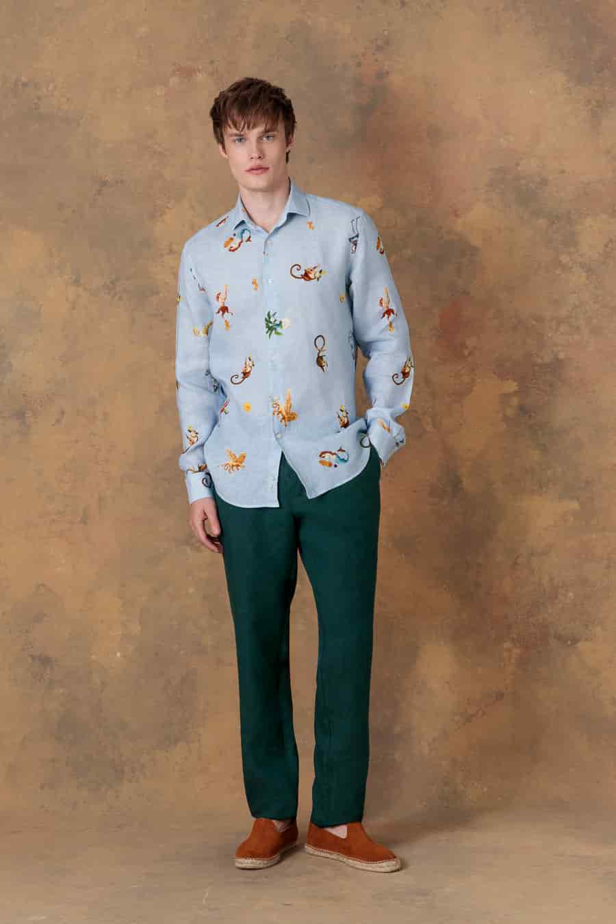 Men's linen shirt panteon light blue - miniatura 1