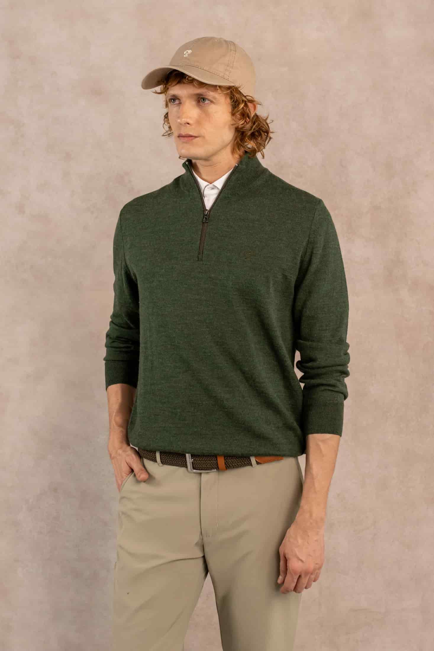 Halfzip Merino Antiarrugas Verde Militar - miniatura 1