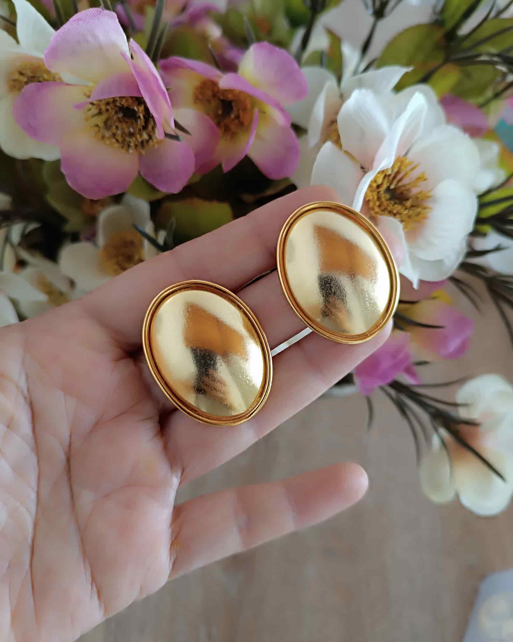 Aretes Topos ovalados doble hilo medianos Dorado Mate - miniatura 3