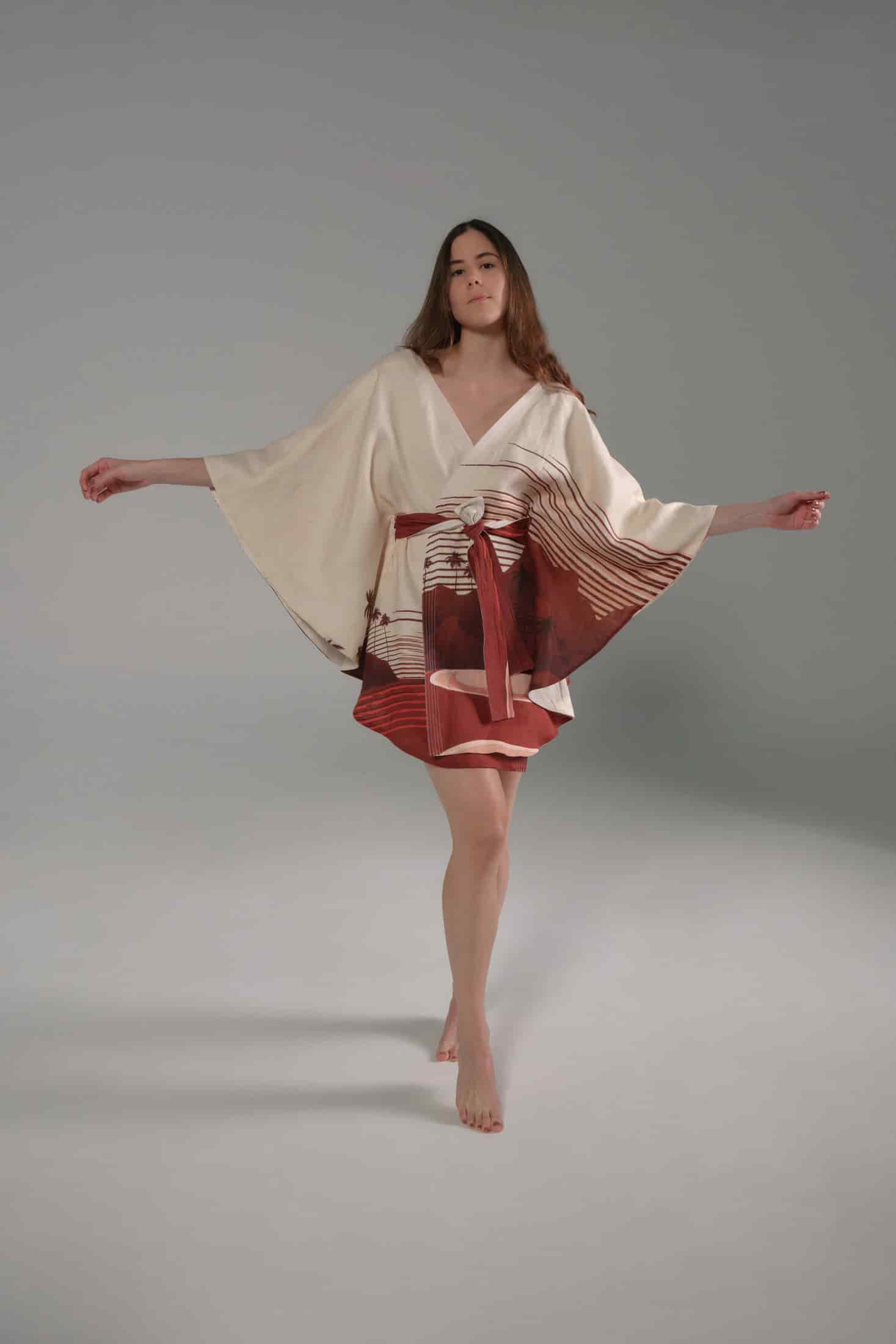 Cavalo Linen Poncho / Red Tropical Landscape - miniatura 3