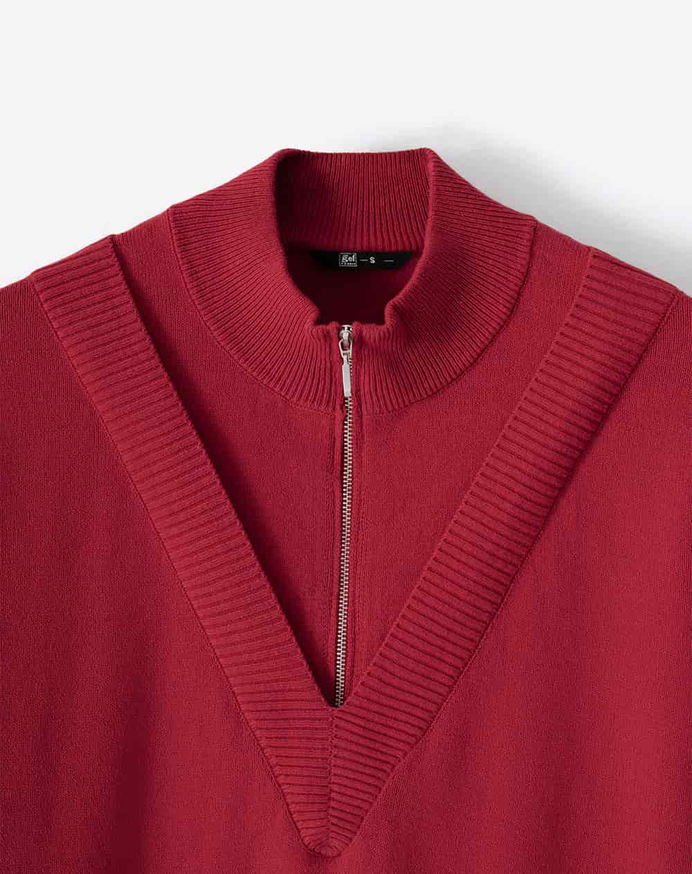 Buzo tejido regular cuello alto cierre rojo mujer - miniatura 5