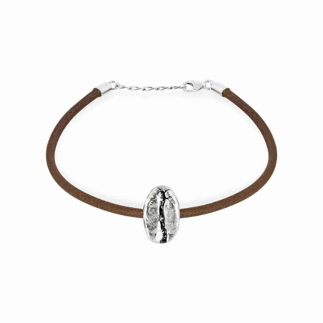 Pulsera Café Gesha en plata con cuero redondo - miniatura 1