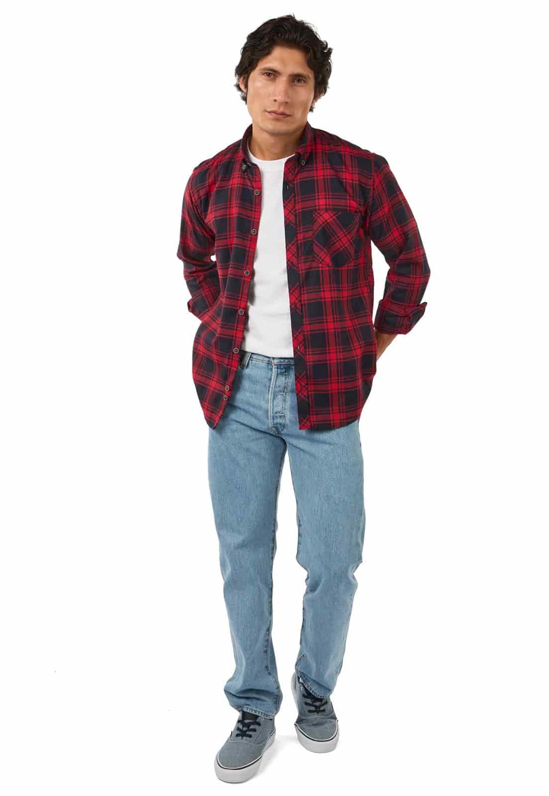 Camisa leñadora roja con azul manga larga - miniatura 3