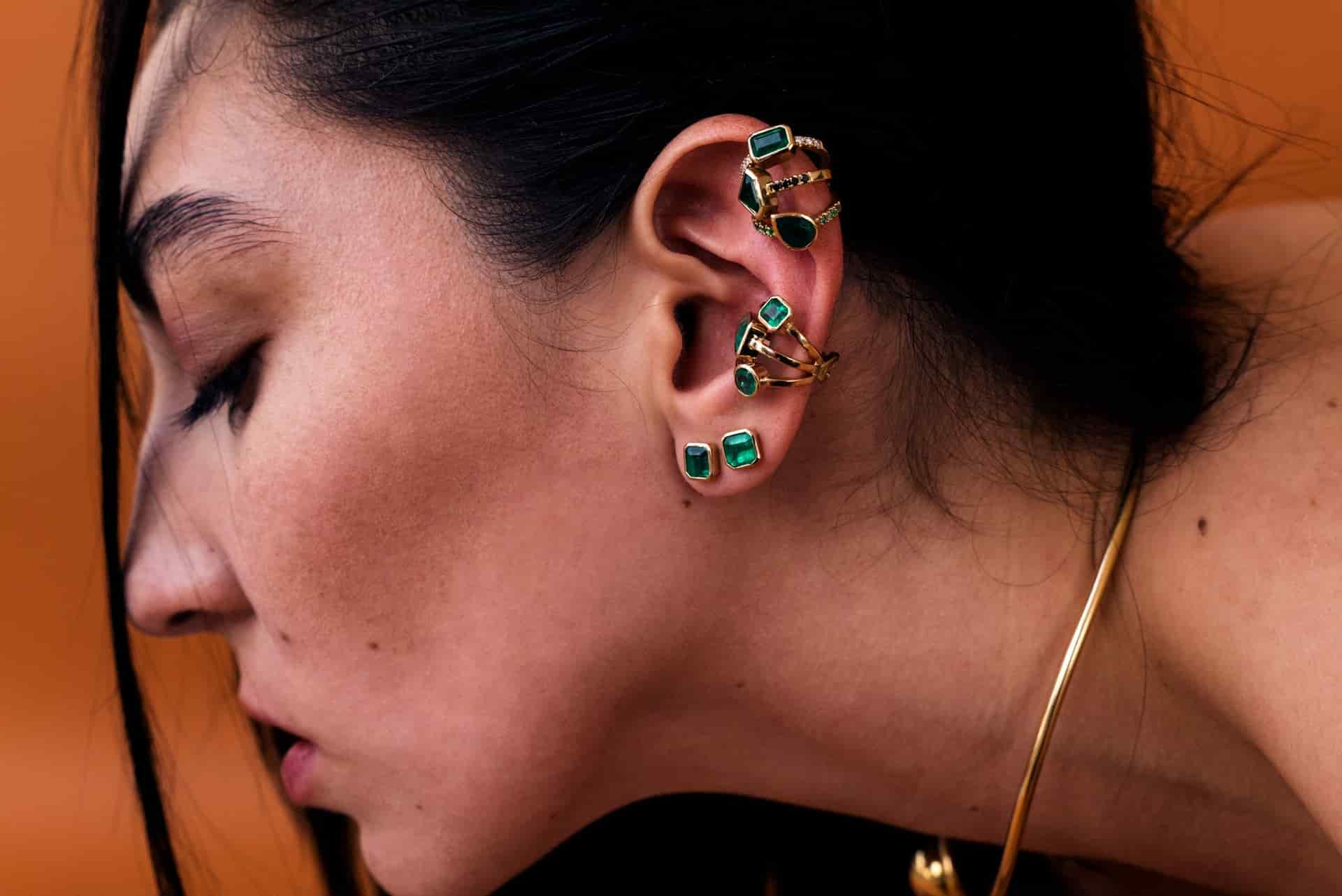 Aretes Topo - Esmeralda Cuadrada - miniatura 2