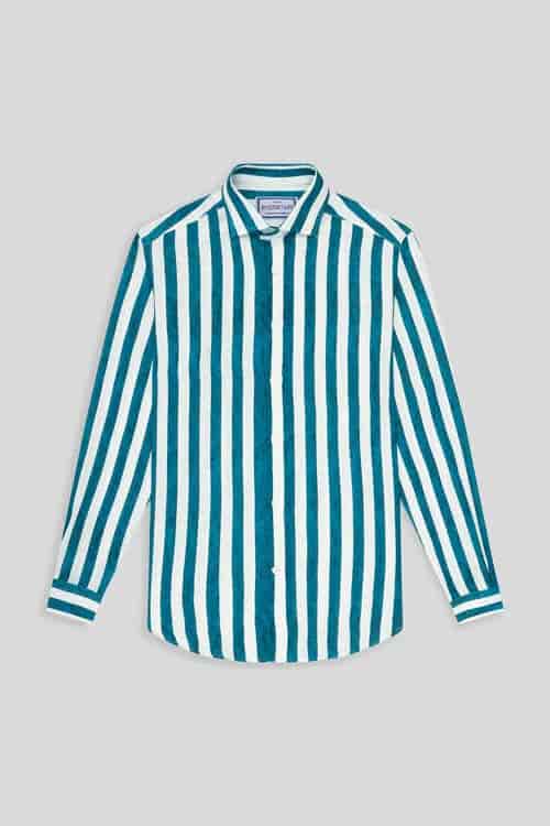 Men's linen shirt jeans faded striped - miniatura 4