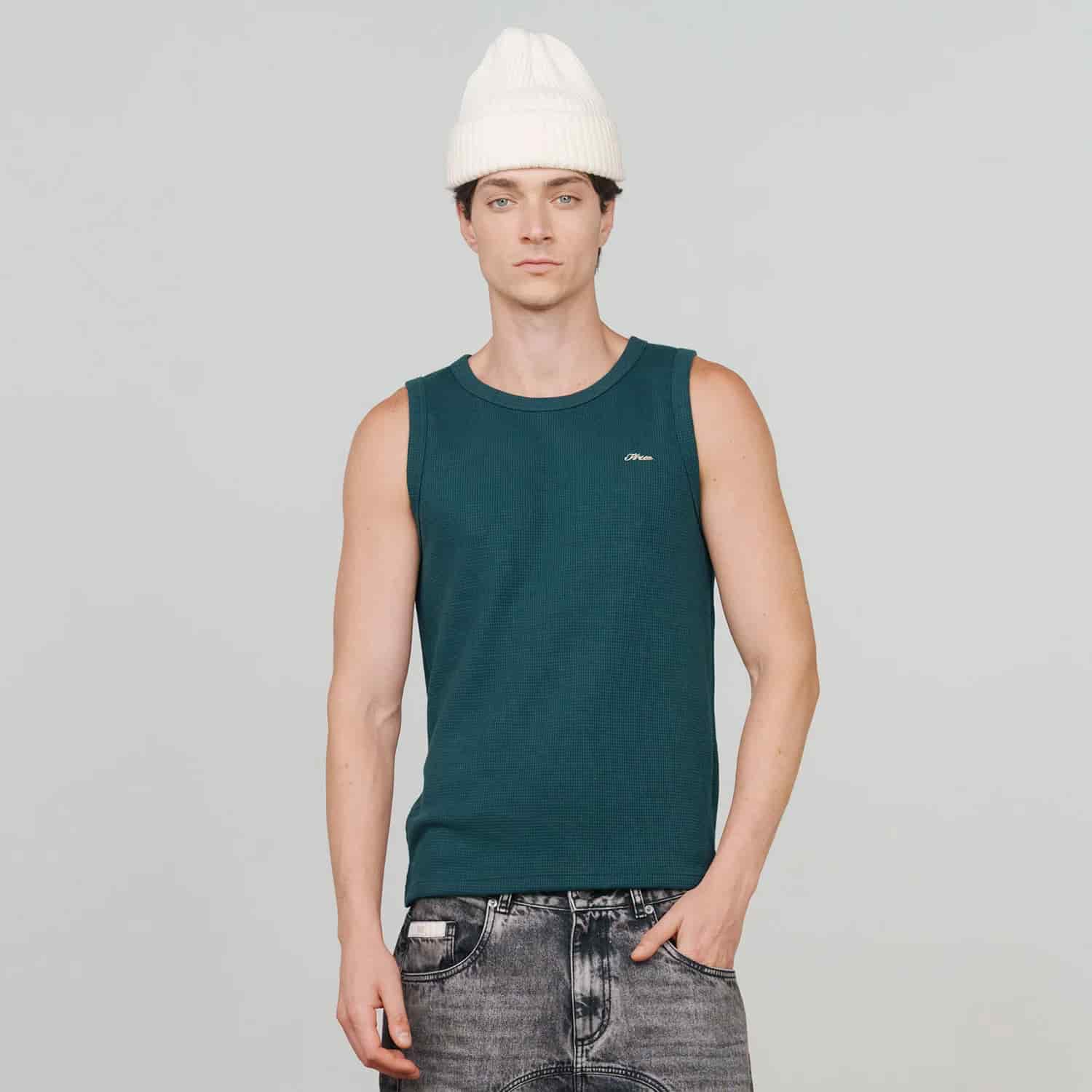 Textured Sleeveless T-Shirt - Pine Green - miniatura 9