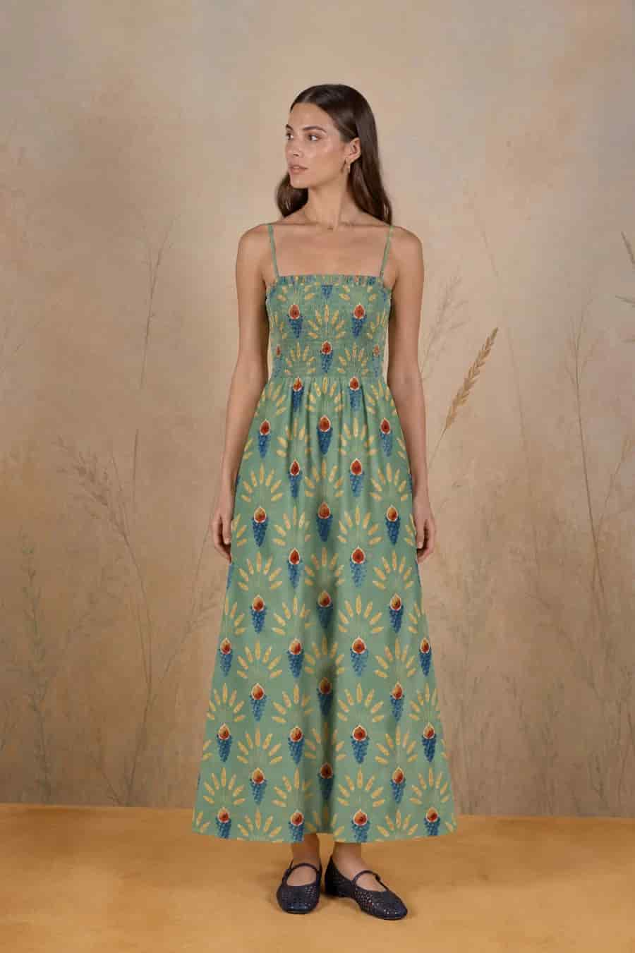 Women's Venustas long linen dress green - miniatura 1