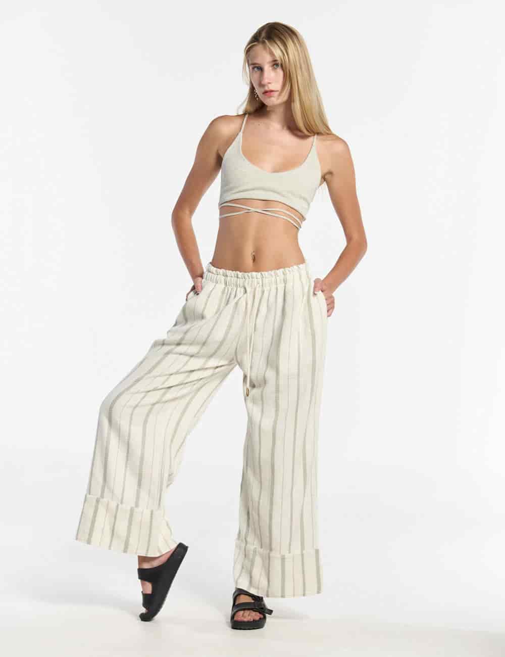 Pantalón Palazzo Raíz  crudo + verde Mujer - miniatura 1