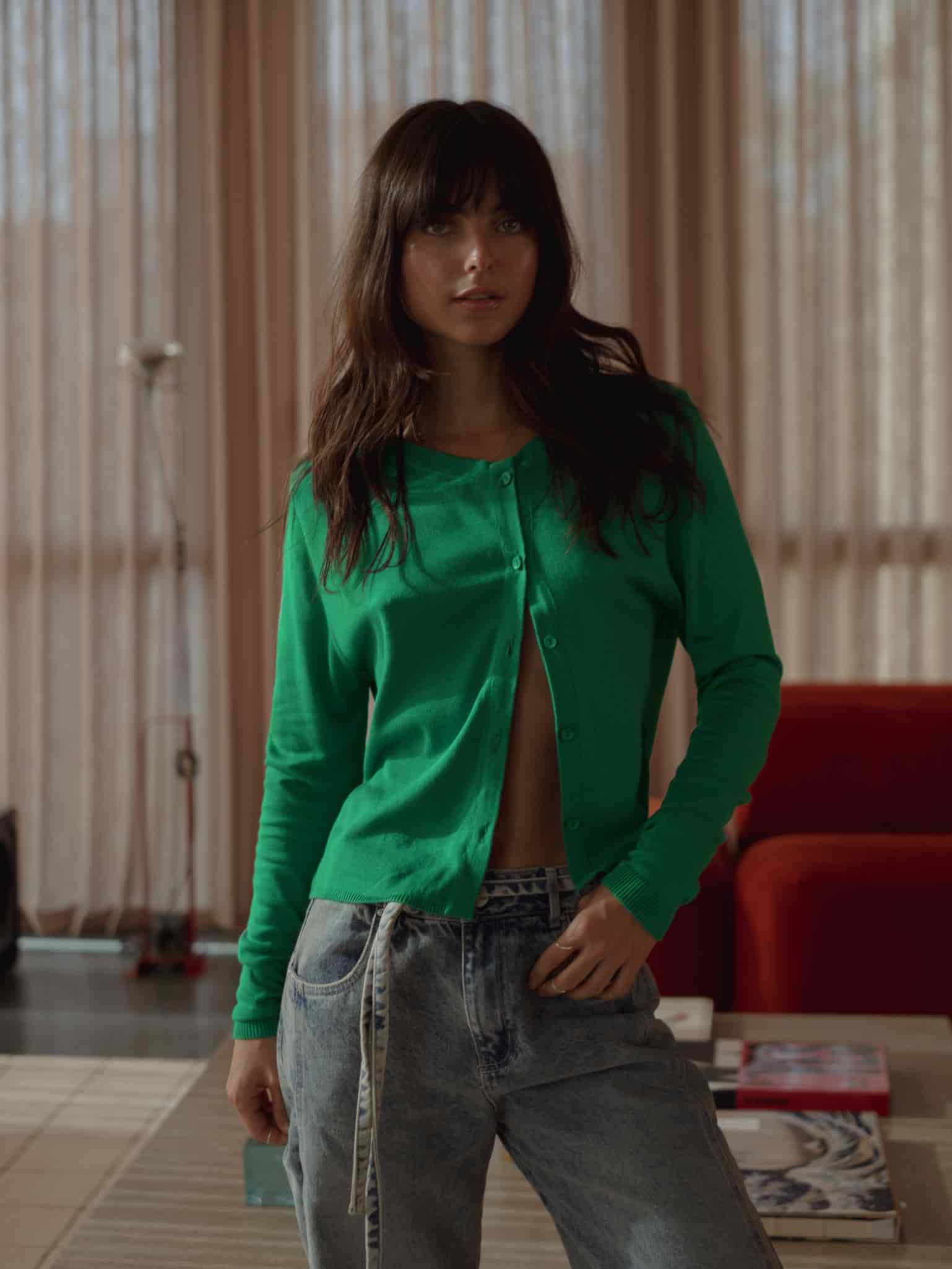 ASYMMETRIC BUTTON CARDIGAN - BRIGHT GREEN - miniatura 8