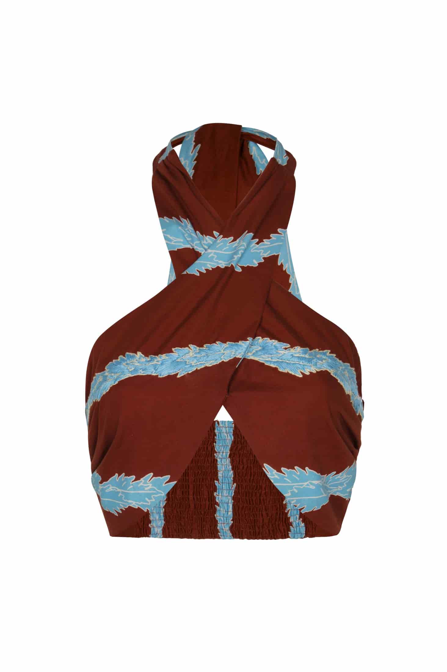 Emilia Hand Embroidered Cotton Top / Chocolate Striped Helechos - miniatura 2