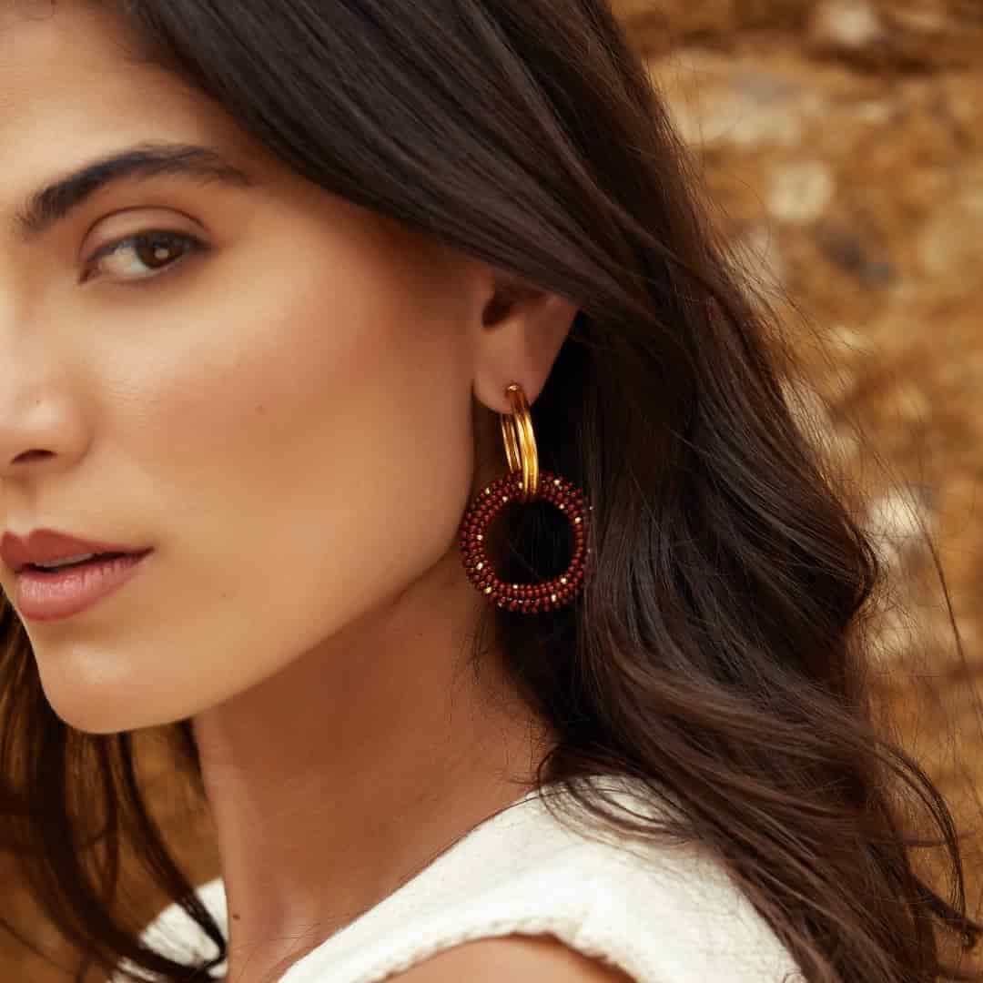 Aretes entrelazados tejidos dobles terracota - miniatura 3